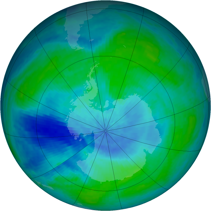 Antarctic ozone map for 04 March 2003